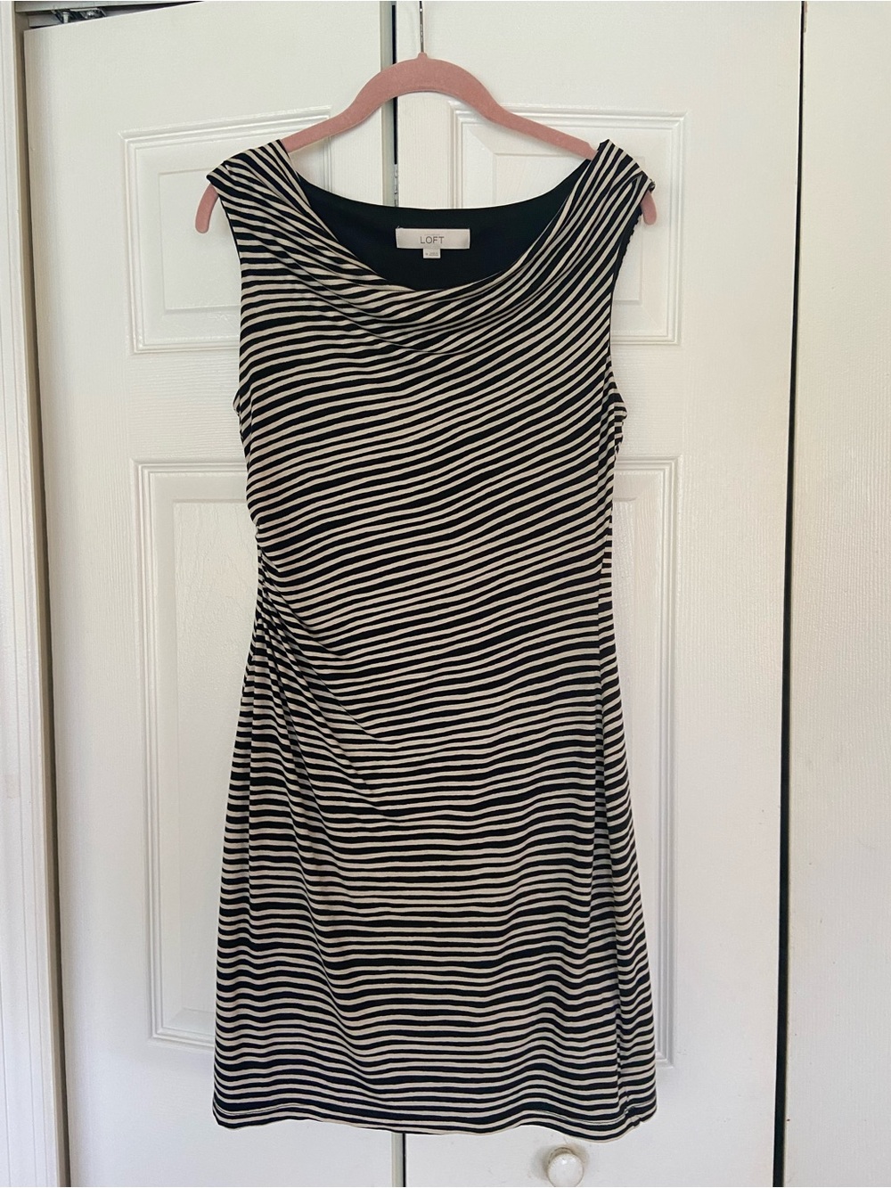 LOFT Black & White Striped Sleeveless Sheath Dress